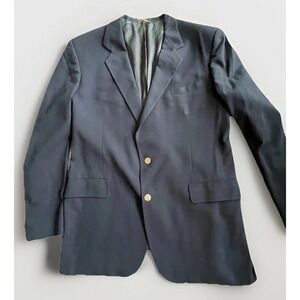 Vintage Sterling & Hunt Kuppenheimer 46L Navy Blue Wool Blazer Gold Buttons USA